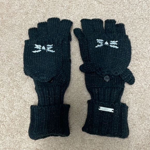 Karl Lagerfeld Choupette Pop-Top Black Mittens - Picture 1 of 6